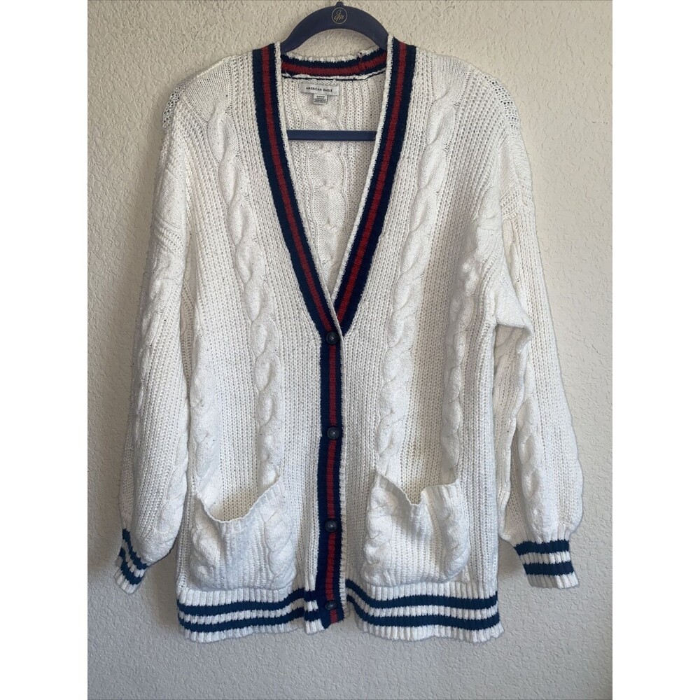 American Eagle fisherman cardigan Chunky Cable Knit sweater S preppy oversize